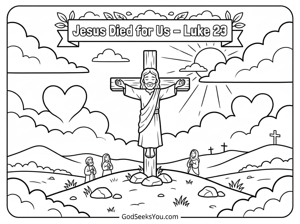 The Crucifixion of Jesus — free printable Bible coloring page